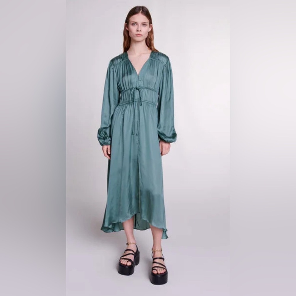 Maje satin-look maxi dress, emerald green